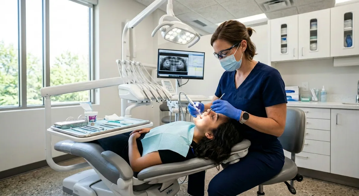 Dental Hygiene North York | Professional Dental Hygienist Procedure Dental hygienist performing professional dental hygiene care on a patient in North York