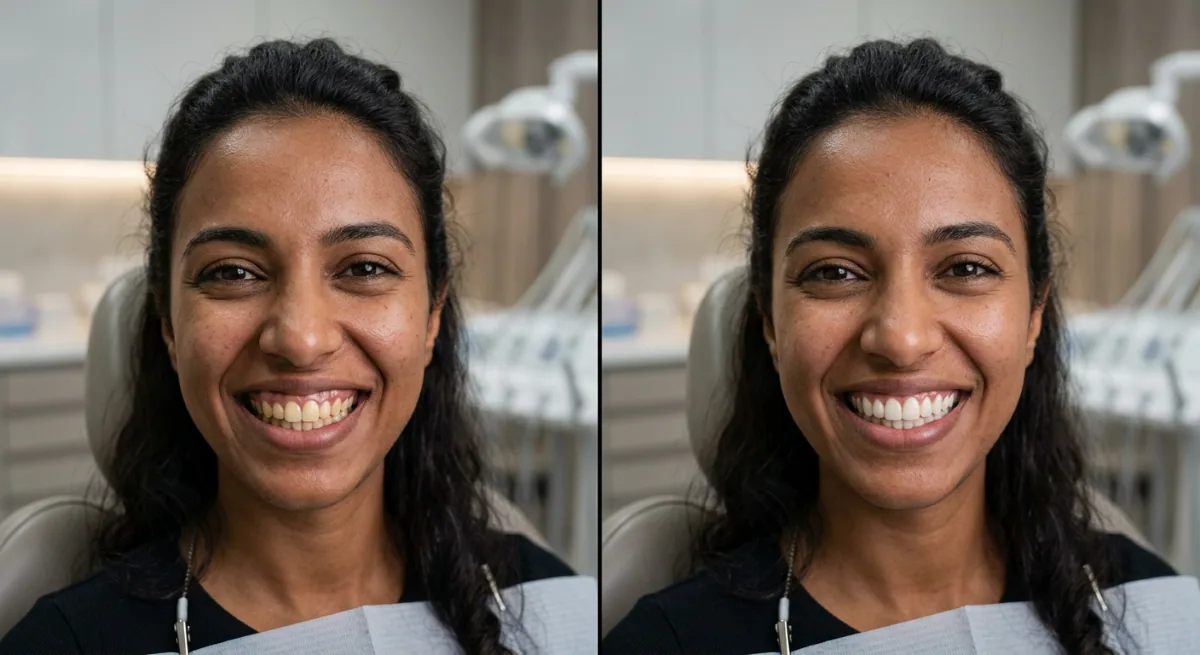 Gummy smile treatment in North York — before and after gum contouring results showing improved tooth proportions and balanced smile aesthetics.