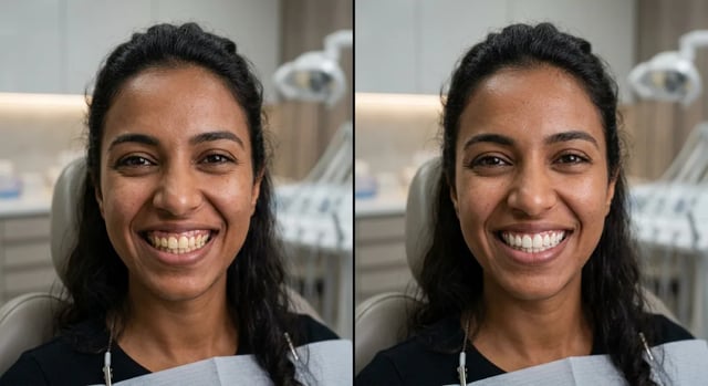 Gummy Smile Treatment in North York | Before and After Gum Contouring Results Gummy smile treatment in North York — before and after gum contouring results showing improved tooth proportions and balanced smile aesthetics.