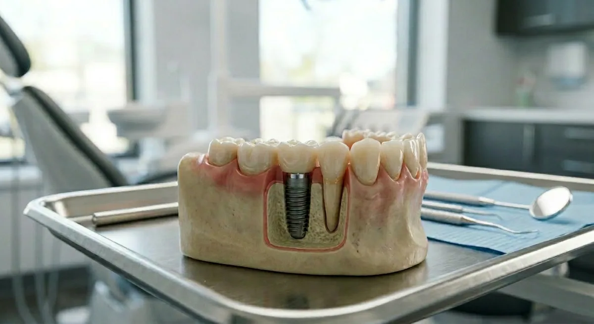 Dental implants in North York — titanium tooth replacement model at North Toronto Dental Centre.